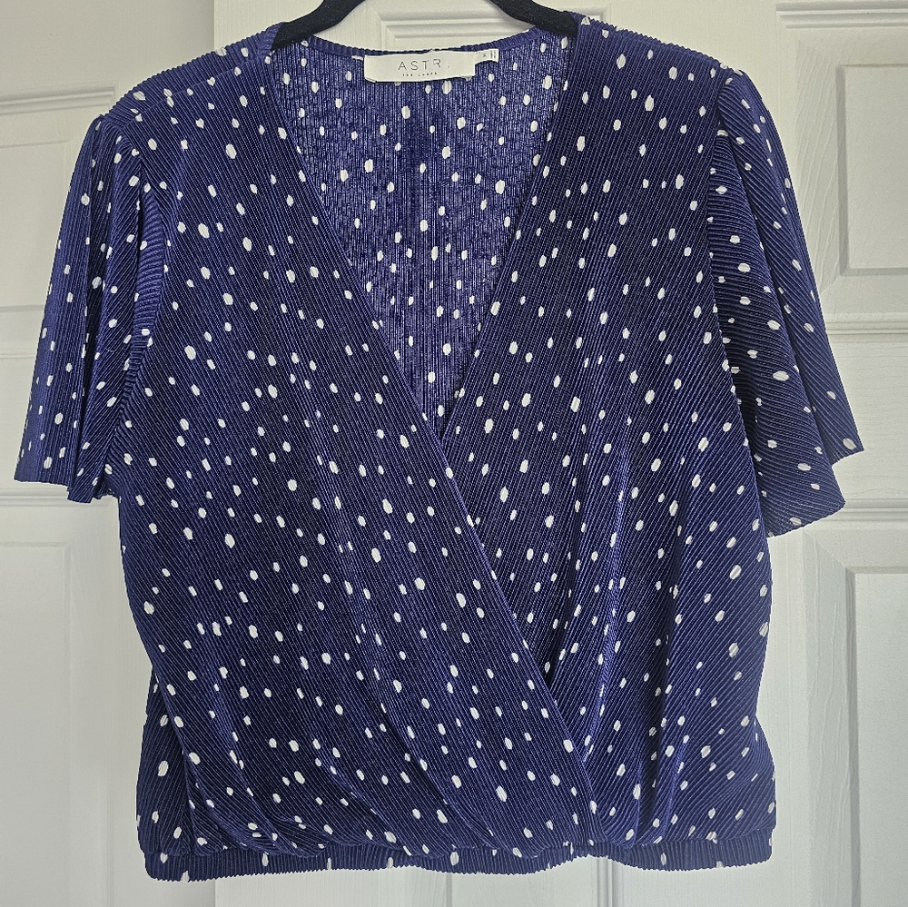 ASTR The Label Navy Polka Dot Blouse